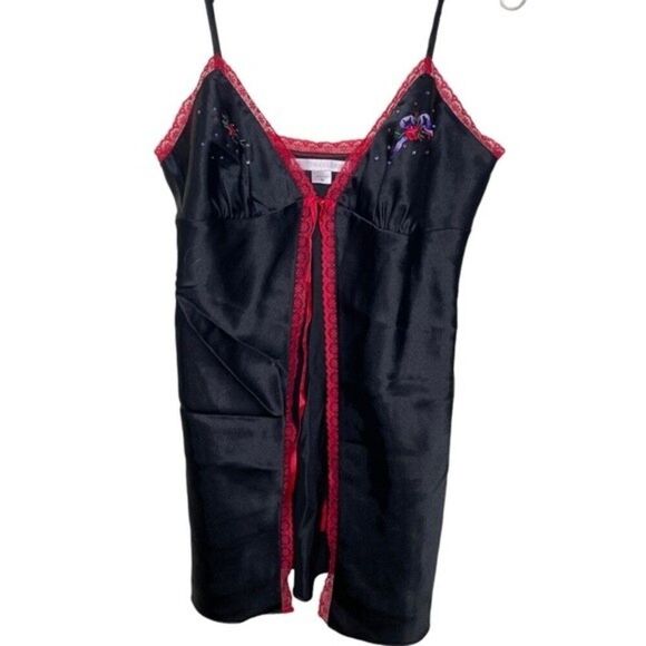 Vintage Victoria’s Secret Y2k 2000s Black Slip Dress Lingerie Embroidered floral - Picture 1 of 10